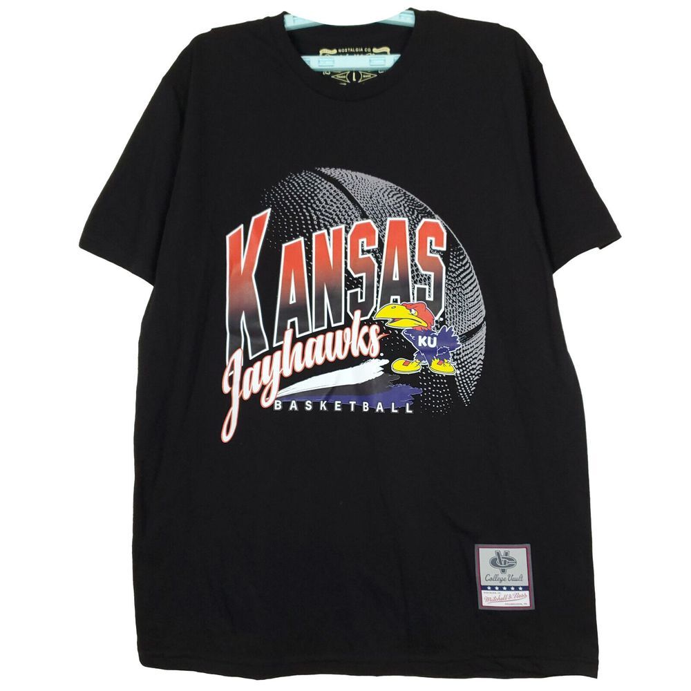 Kansas Jayhawks Mitchell & Ness‎ NCAA L Large Shirt Basketball Art Black New